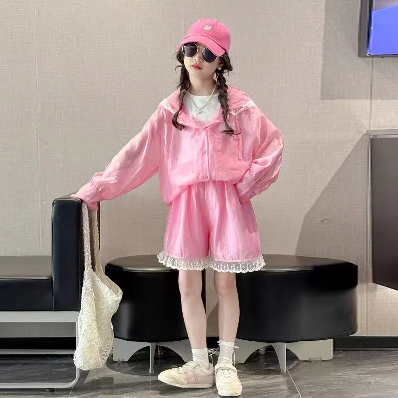 【98】-女童学院风套装夏季2025新款儿童服装卡通两件套349