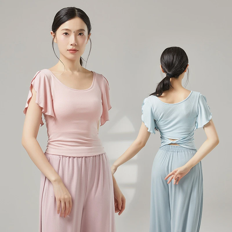 YoYo现代舞蹈服短袖上衣女中国舞古典芭蕾舞形体身韵练功服夏季