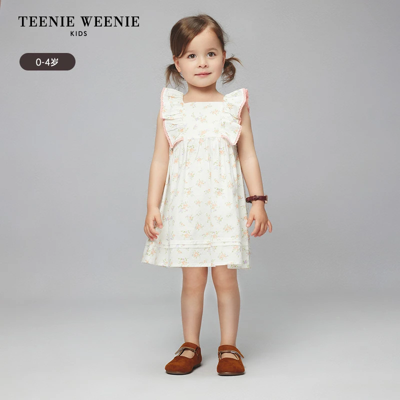 TeenieWeenieBaby小熊童装女宝宝纯棉花朵印花连衣裙T0OW242558A