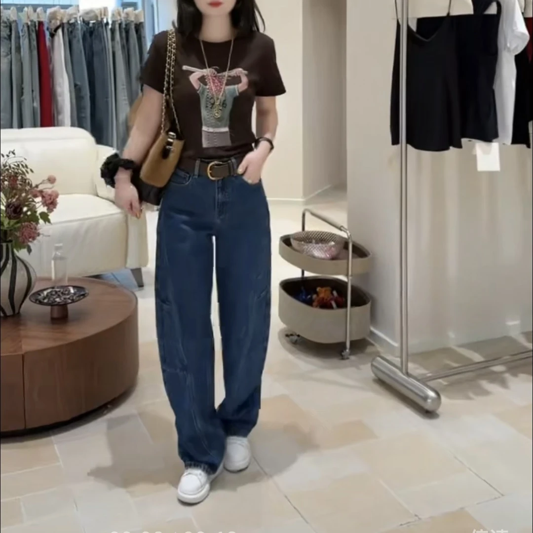 1辣妹修身显瘦上衣搭配高腰直筒裤时尚气质女装