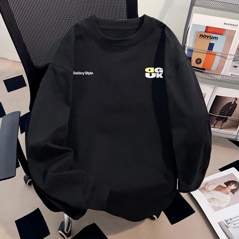Dekkry街头简约字母印花秋冬纯棉长袖t恤男女款ins百搭情侣装上衣