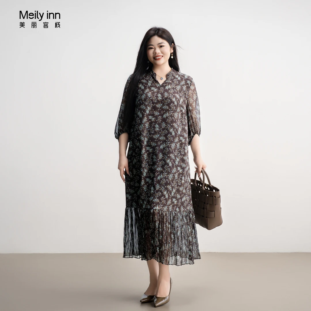 美丽客栈原创高端大码女装加肥加大碎秋小秋季大码女装长裙