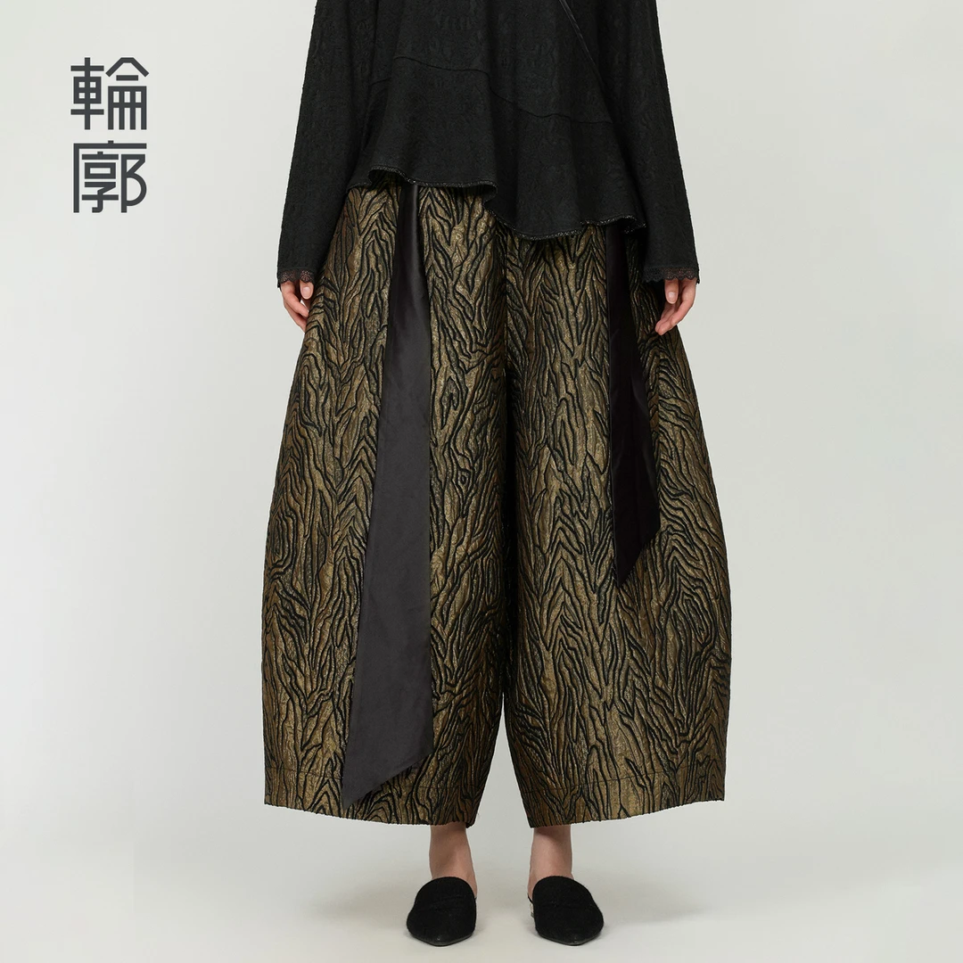 轮廓木语花苞裤时尚休闲百搭新中式显瘦女士中腰阔腿裤秋L253K100