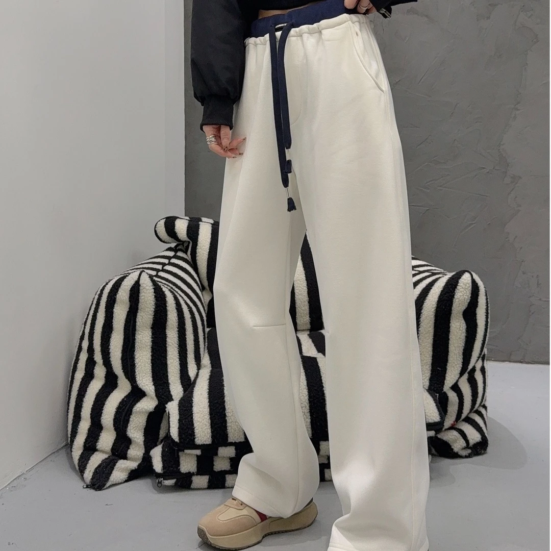 K245双12福利款冬季加绒韩版潮流螺纹腰配色女士运动卫裤25-187