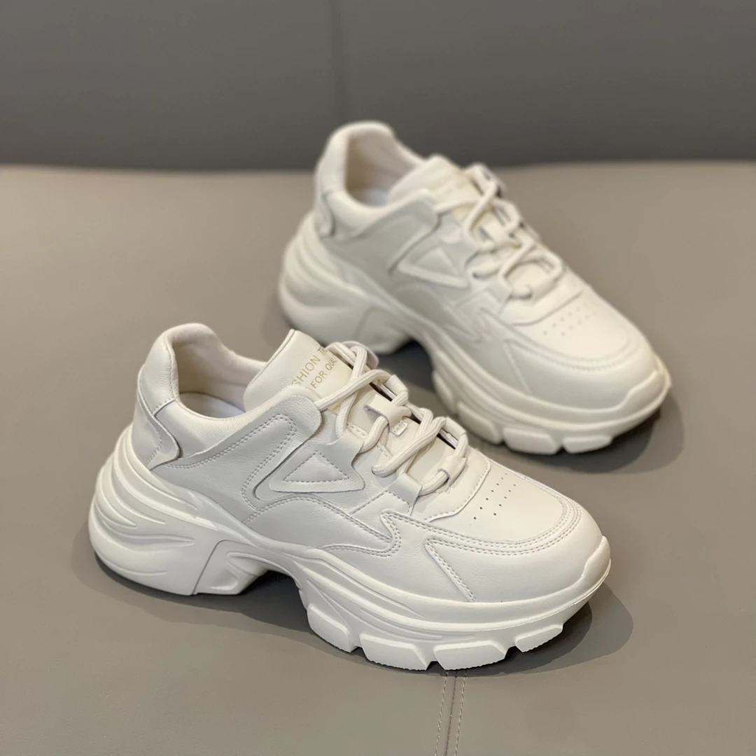 2025新款时尚轻便系带运动透气防滑耐磨厚底潮流百搭休闲小白鞋女