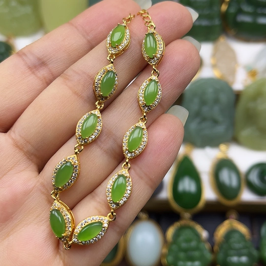 和田玉银S925镶嵌手链