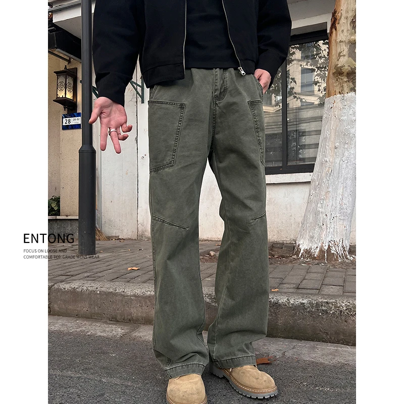 Entong复古美拉德风格工装长裤男生美式休闲宽松复古直筒休闲裤潮