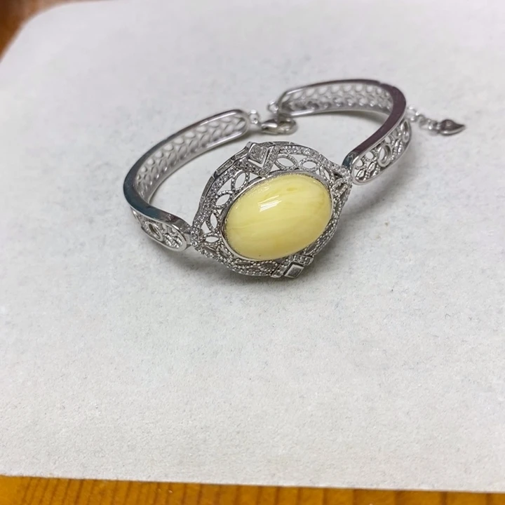 蜜蜡银S925镶嵌裸石手链