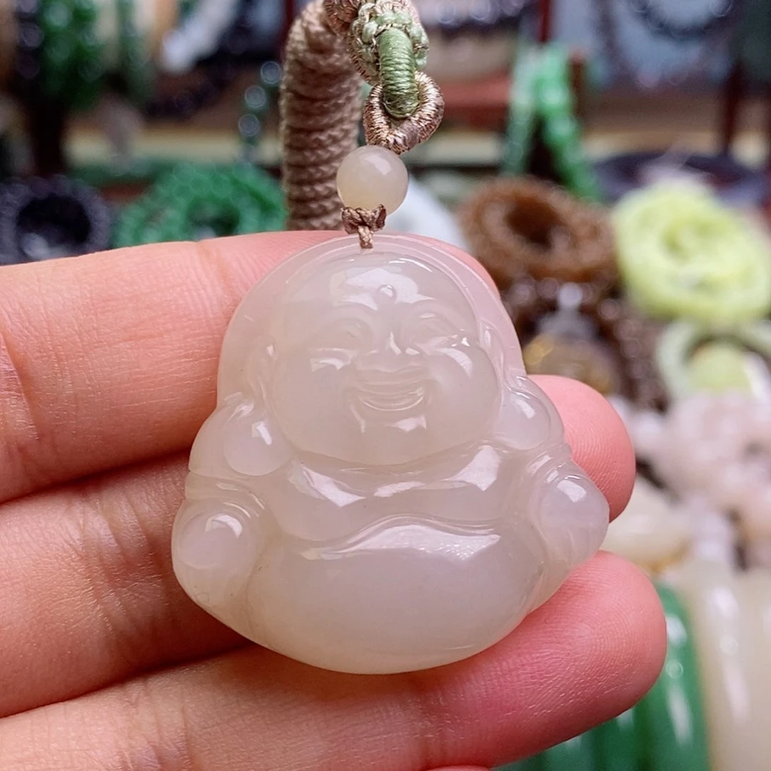 和田玉未镶嵌颈饰收藏级熟藕粉老矿料羊脂级红粉佛公吊坠