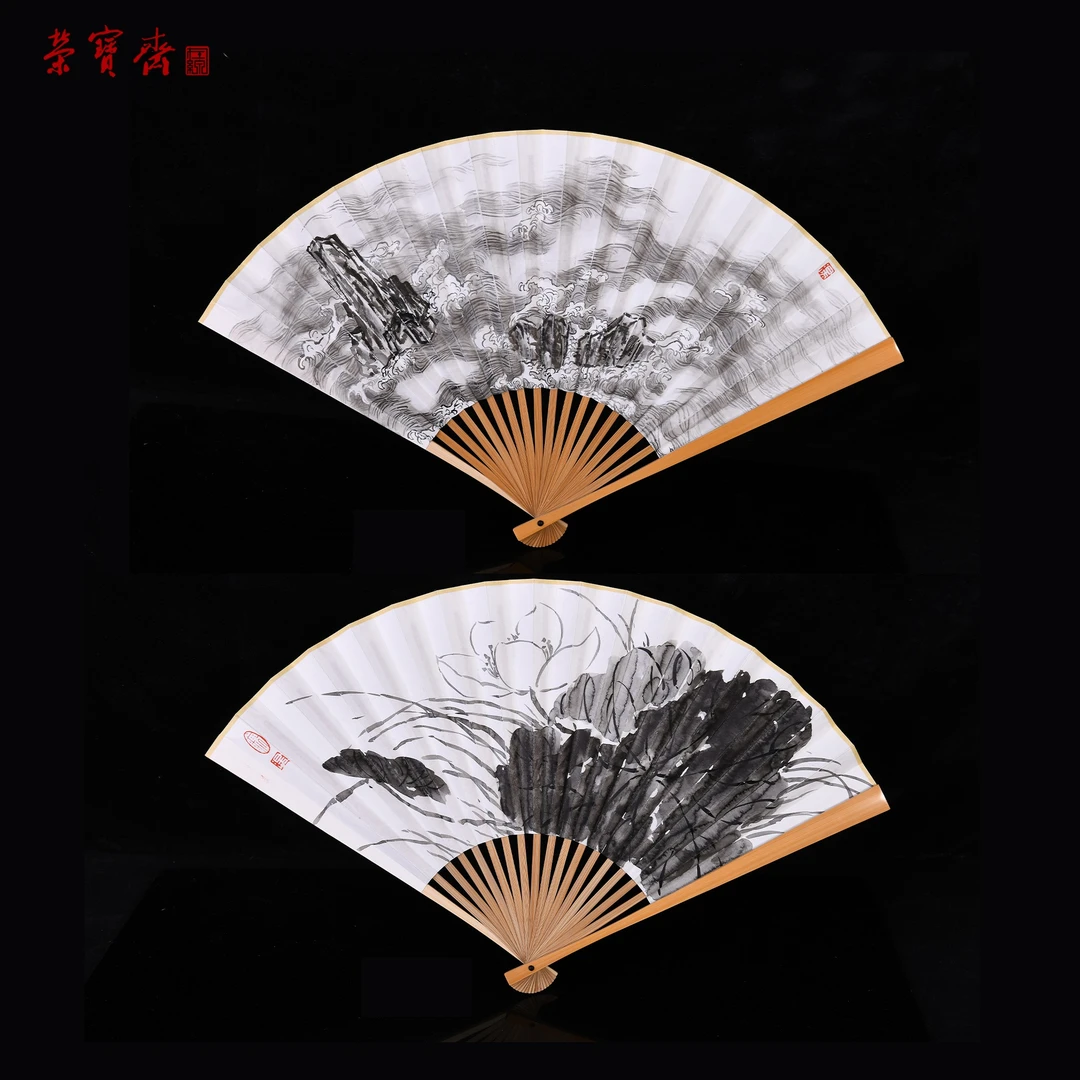 -19（F26440）《沧海图》书画 成扇 52×18cm