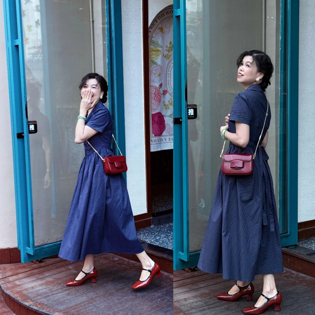 原创（摩登波点）法式复古v领经典波点连衣裙赫本风高腰A字大摆裙