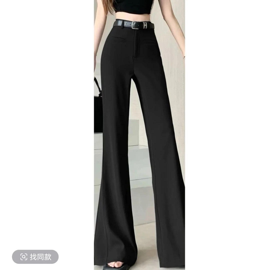 休闲西装阔腿裤女2025年春秋百搭修身气质显瘦压褶喇叭直筒长裤子