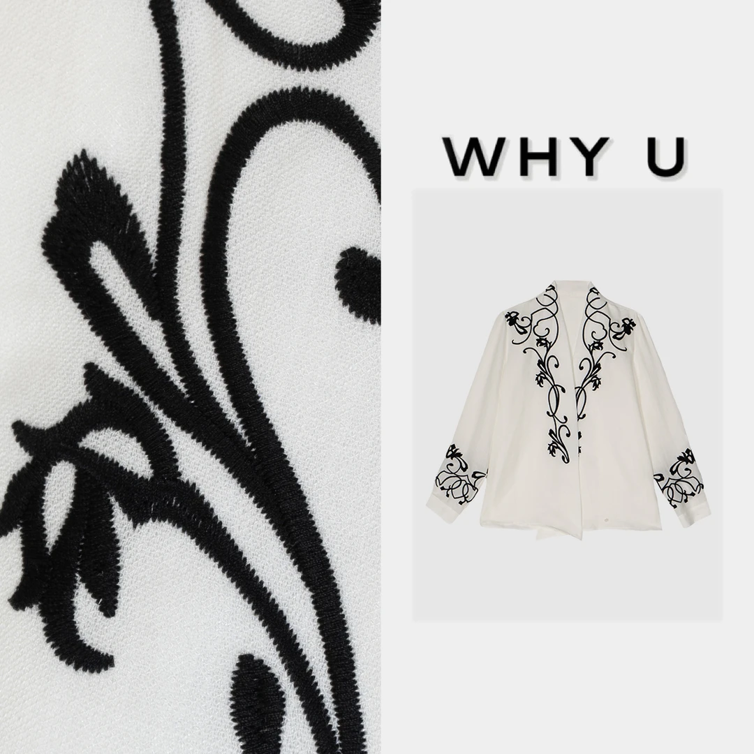 WHY U-25SS春夏新款别致花纹设计黑白撞色时尚百搭上衣【珍珠棉】