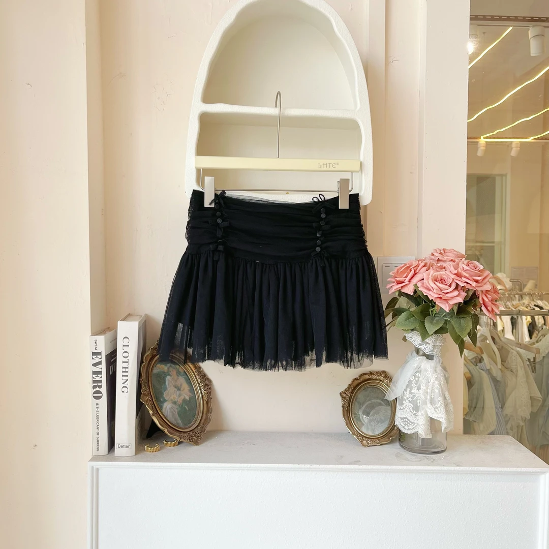 青青大码衣橱 夏款法式浪漫甜美高腰显瘦黑色半身裙仙女裙D3358