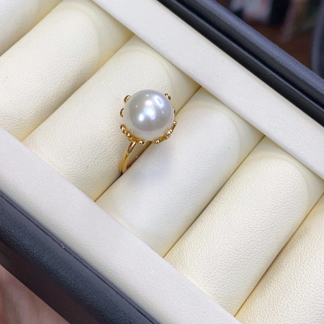 淡水珍珠戒指银S925镀金镶嵌特价