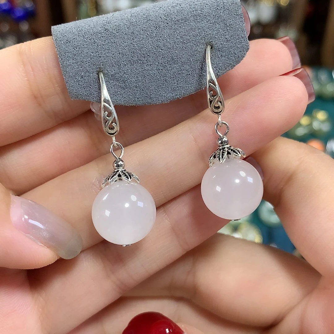 石英质玉（金丝玉）银S925镶嵌耳饰新疆卡12mm左右