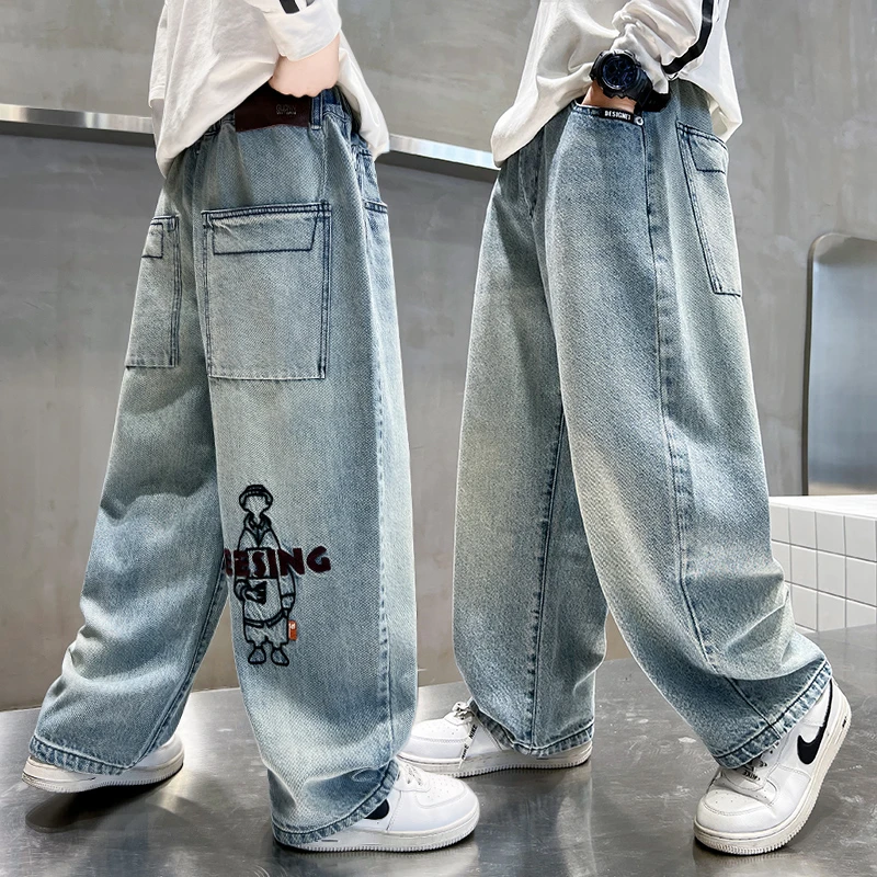 男童牛仔裤洋气2025春秋新款中大童痞帅潮牌胖男孩直筒裤爆款裤子