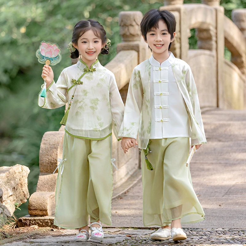 儿童古风唐装姐弟亲子装汉服幼儿园班服小学生中秋国庆舞蹈演出服