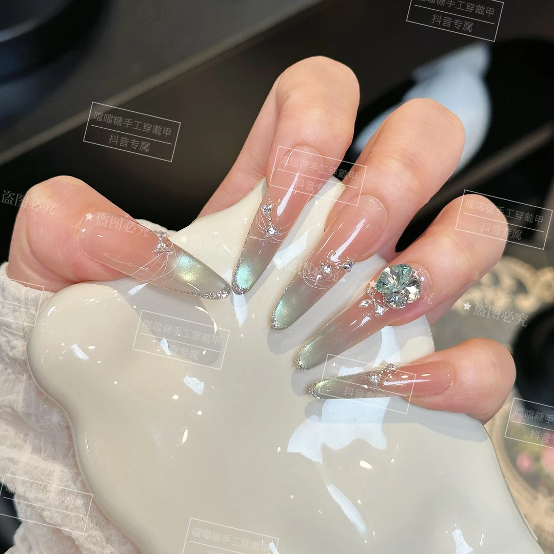 【藏海】2025新款长款美甲贴显白高级感气质爆闪肉裸夏日手工穿戴甲