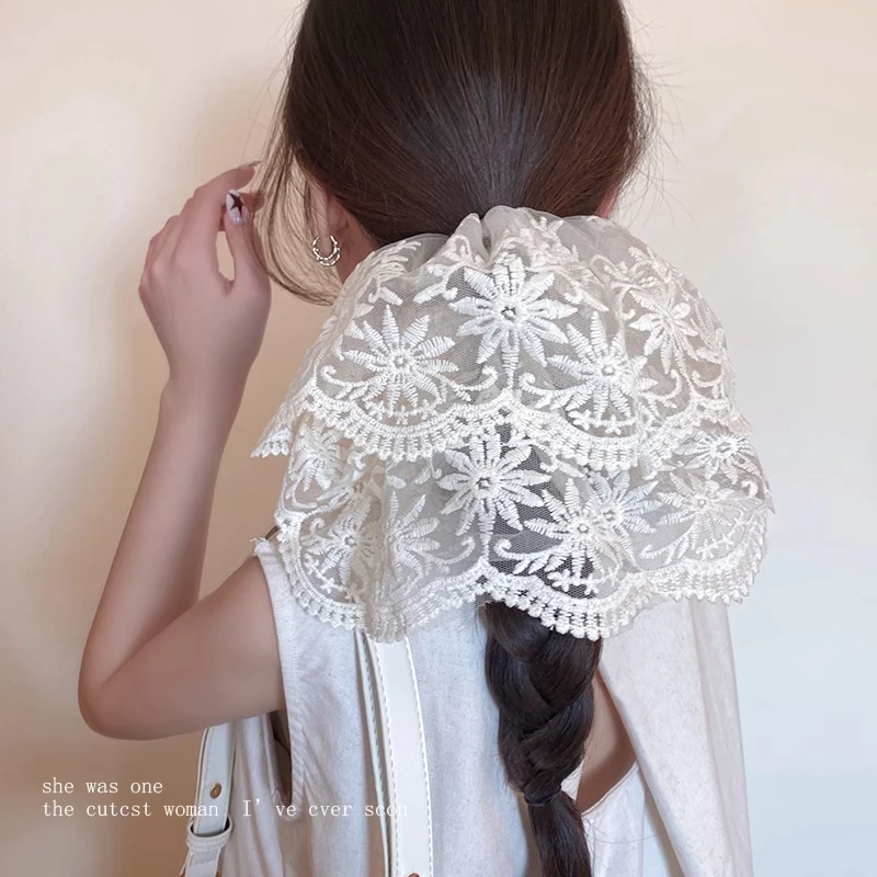 春季新款白色蕾丝网纱大肠发圈韩系公主风女高级感超大号发饰发绳