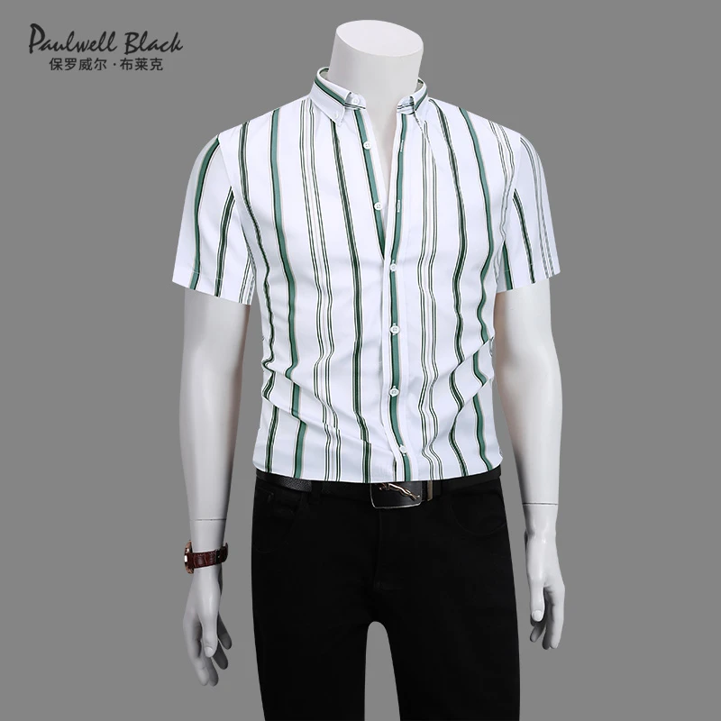 夏季条纹衬衫男短袖轻奢男装高级感痞帅潮流男士衬衣休闲2025新款