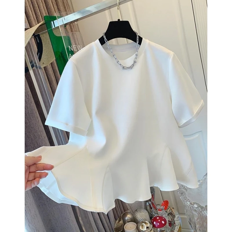 6434独特超好看法式气质鱼尾短袖T恤宽松时尚显瘦上衣女春夏新款