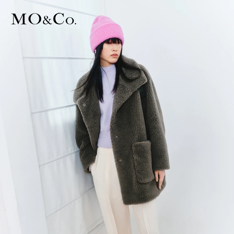 【诗语专属】MOCO冬季皮袢扣立领宽松绒感毛毛大衣外套MBC4OVCT09