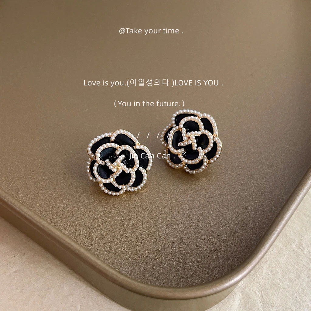 山茶花高级感2025新款夸张925银针镀14K滴油花朵耳钉气质耳饰耳环