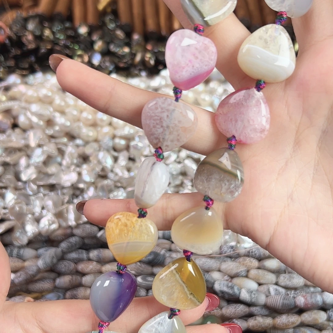 玛瑙/玉髓合金珠宝半成品b177多宝玛瑙爱心珠一条