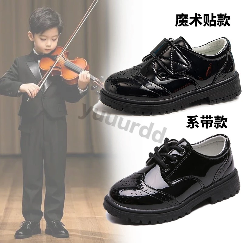 男童小黑鞋演出鞋儿童男孩英伦风黑色软底礼服鞋单鞋学生黑皮鞋