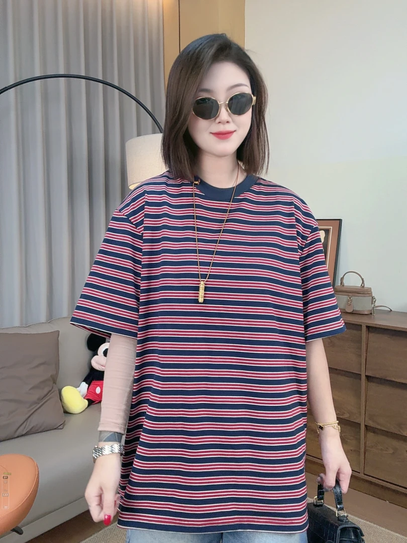 『DANEIFHEIRV』新款拼色宽松休闲百搭夏季短袖ins条纹t恤韩版