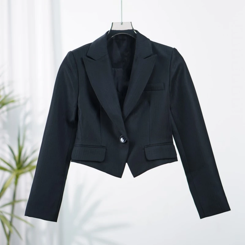 恩系列  F871  女装时尚春秋气质职场短西装黑色
