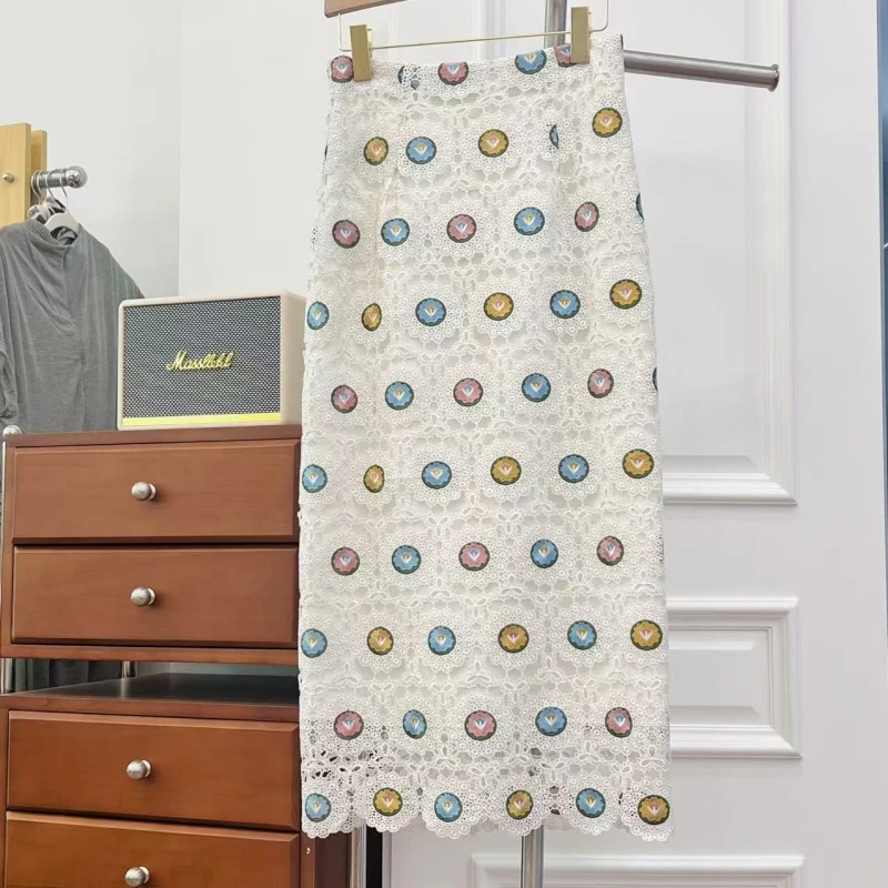 45BQ3494彩色刺绣水溶镂空蕾丝半身裙气质时尚百搭夏季休闲蕾丝裙