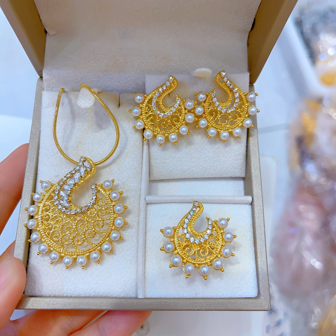 钛钢耳饰 1348新款三件套首饰耳环项链戒指爆款白搭时尚