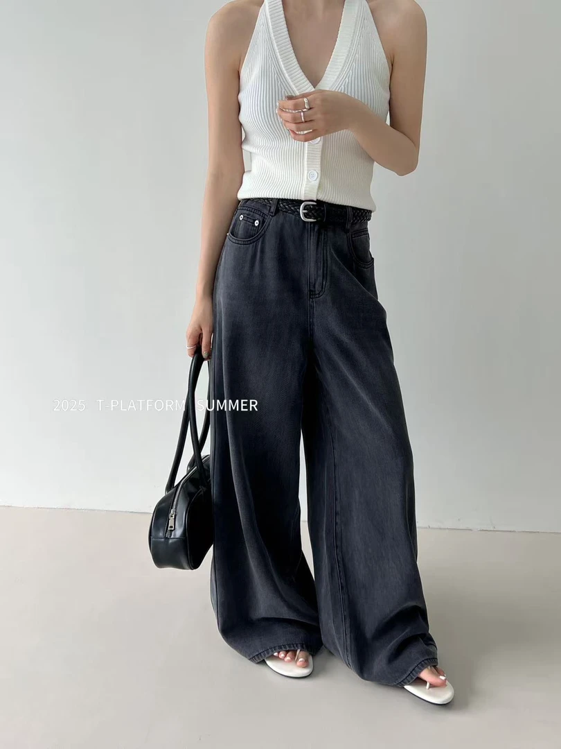 TT 福（1tt25372#）带编织皮带！宽松百搭阔腿牛仔裤6-3