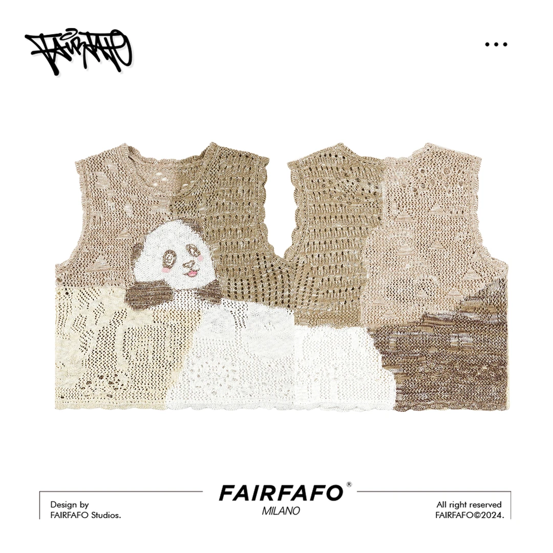 FAIRFAFO林肉肉【重工熊猫背心】HY24BX676休闲百搭个性印花设计师