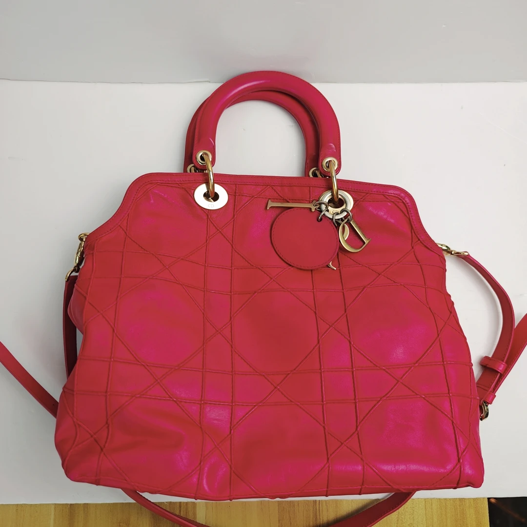 95新 DIOR/迪奥 迪奥粉色菱格纹单肩包