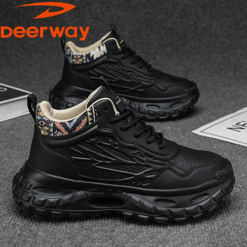 德尔惠秋季新款系带防滑运动鞋高帮时尚百搭潮鞋青春潮流休闲男鞋