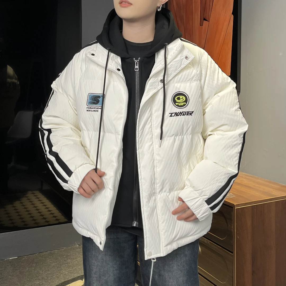 8638冬季新款加厚外套保暖防寒男装休闲防风轻薄连帽百搭上衣