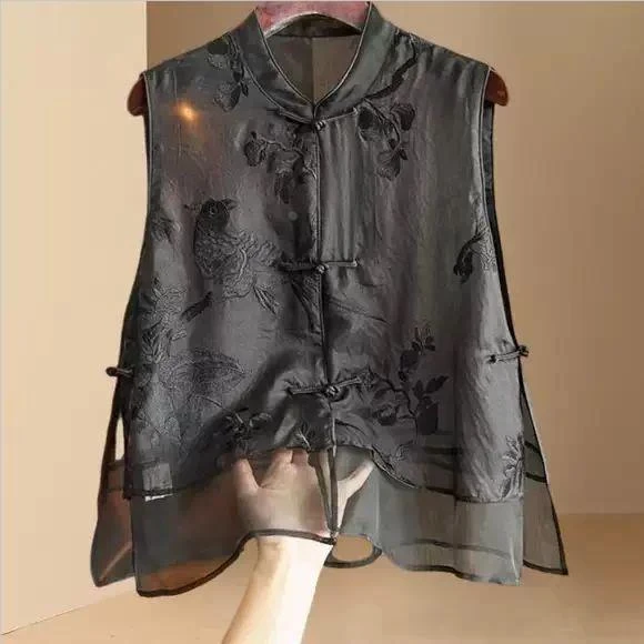 马甲2025新款上衣女装夏季欧货新中式背心真丝小衫中国风马夹薄纱