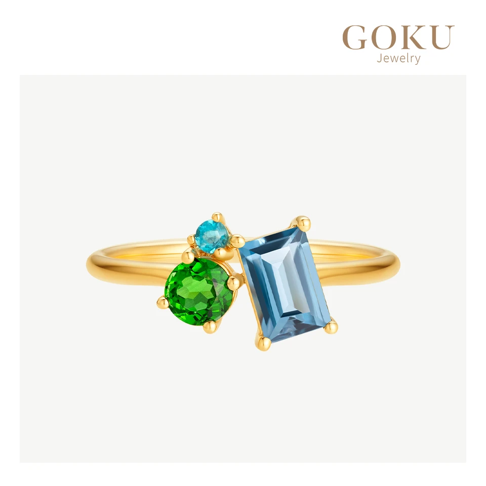 GOKU18K金戒指女透辉石托帕石撞色女戒彩色精美优雅时尚金戒指
