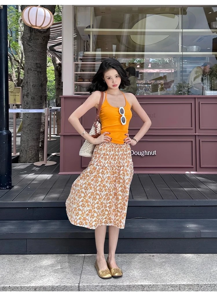 不冷BULENG 多巴胺小众碎花半身裙度假穿搭女夏韩系高腰显瘦A字裙