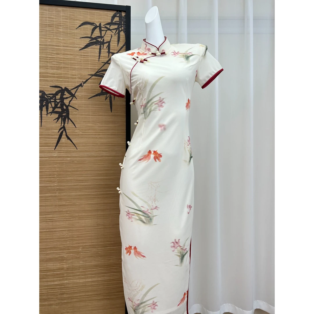 新中式改良旗袍夏季2025新款复古日常年轻款少女锦鲤折桂高考送考