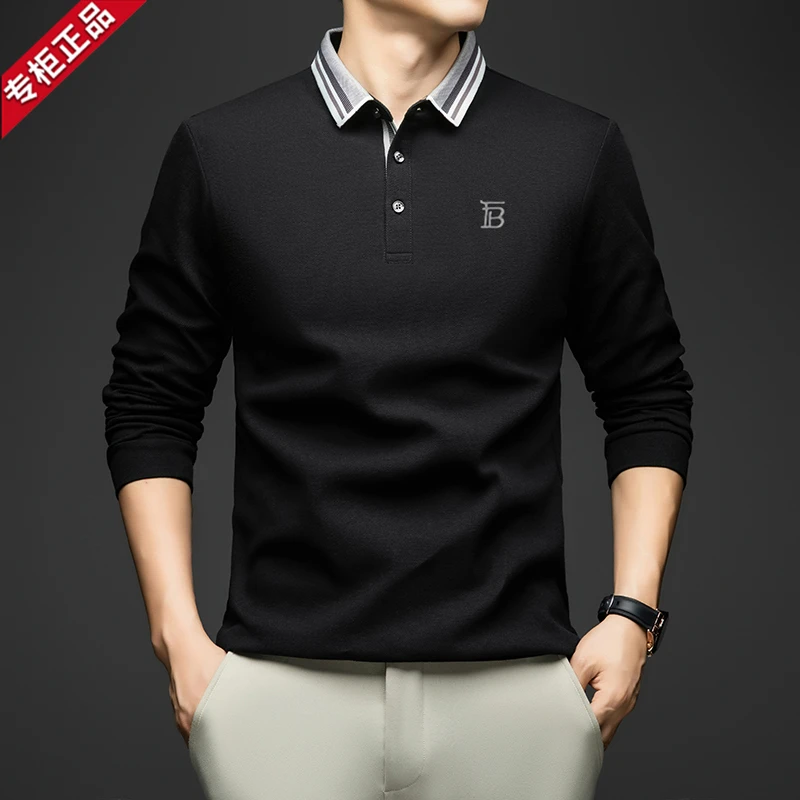 专柜正品英伦巴家长袖Polo衫男士新款商务休闲潮流时尚T恤打底衫