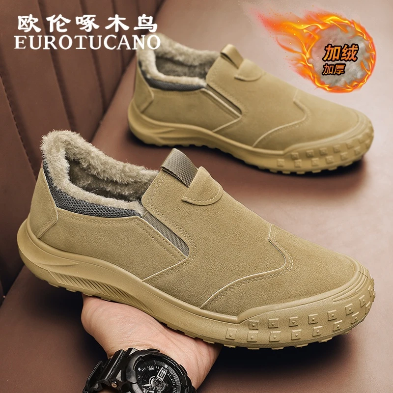 欧伦啄木鸟EUROTUCANO男鞋冬季加绒保暖棉鞋子男款一脚蹬工装潮鞋