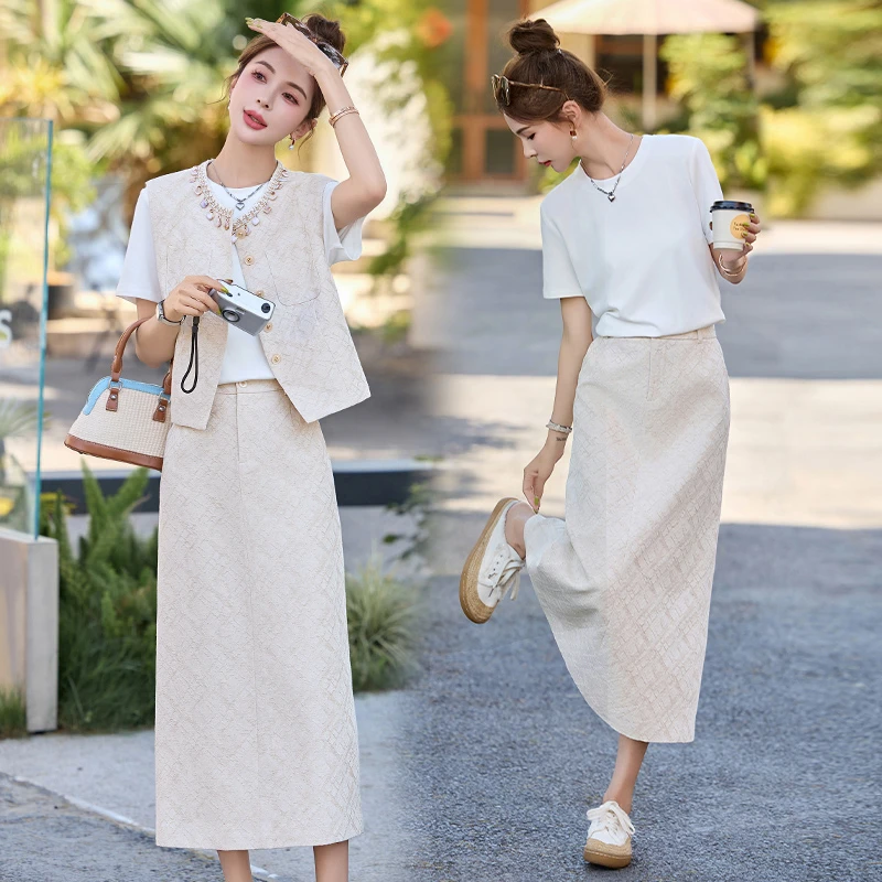 法式小香风亮片套装裙女2025夏季新款高级感洋气减龄半身裙三件套