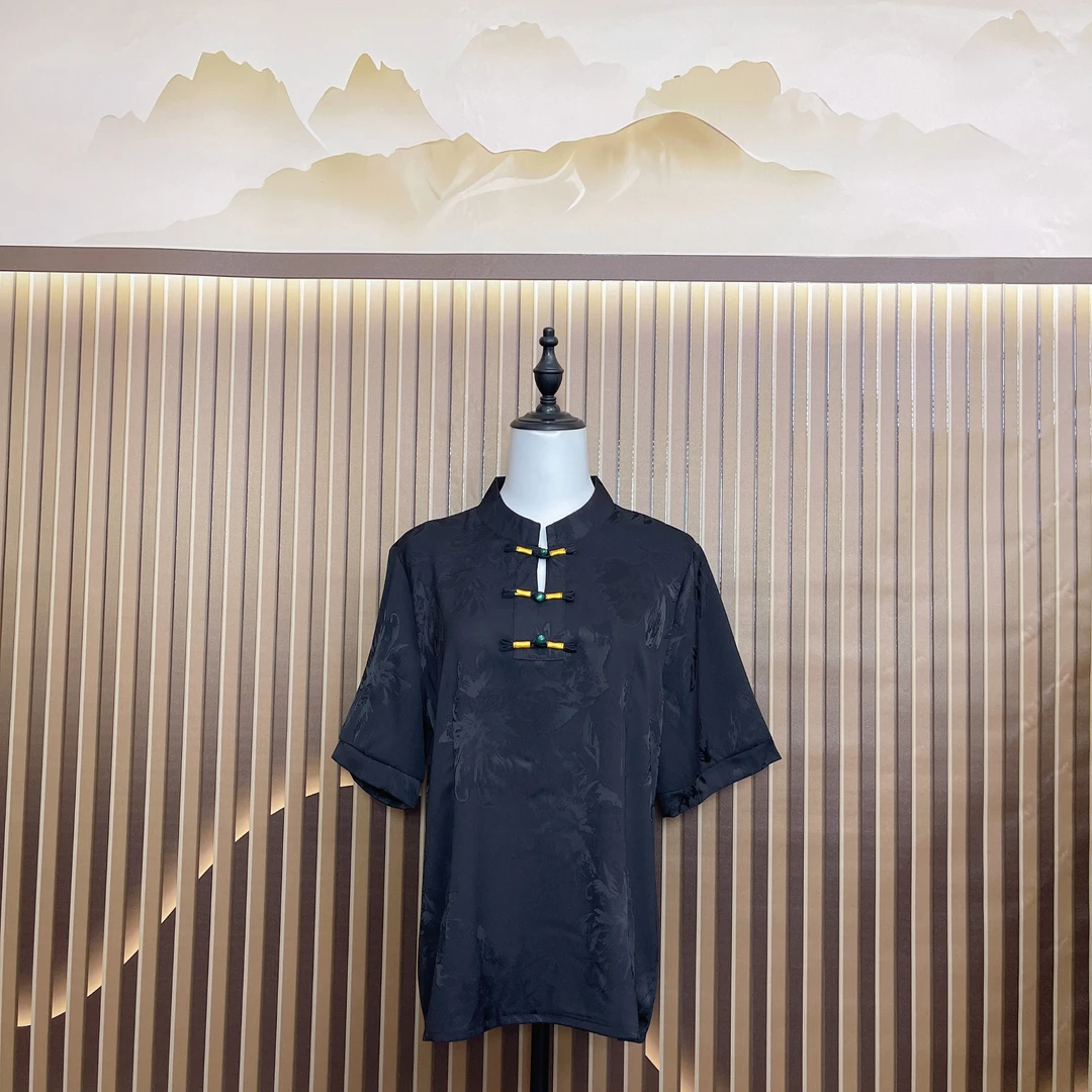 103【阿杰专属】新款轻奢减龄织花立领排口短袖夏季气质