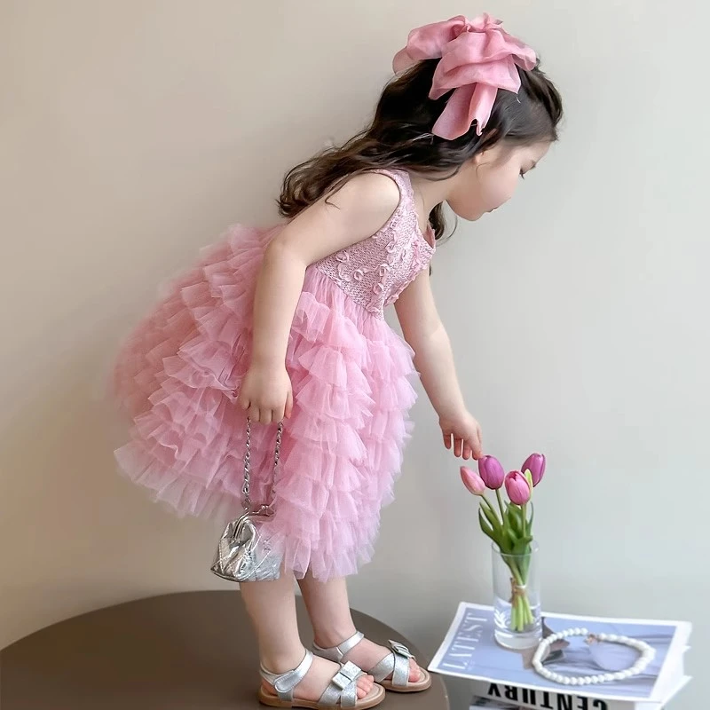 女童夏装连衣裙2025新款儿童背心裙洋气蛋糕裙女宝宝夏季公主裙子