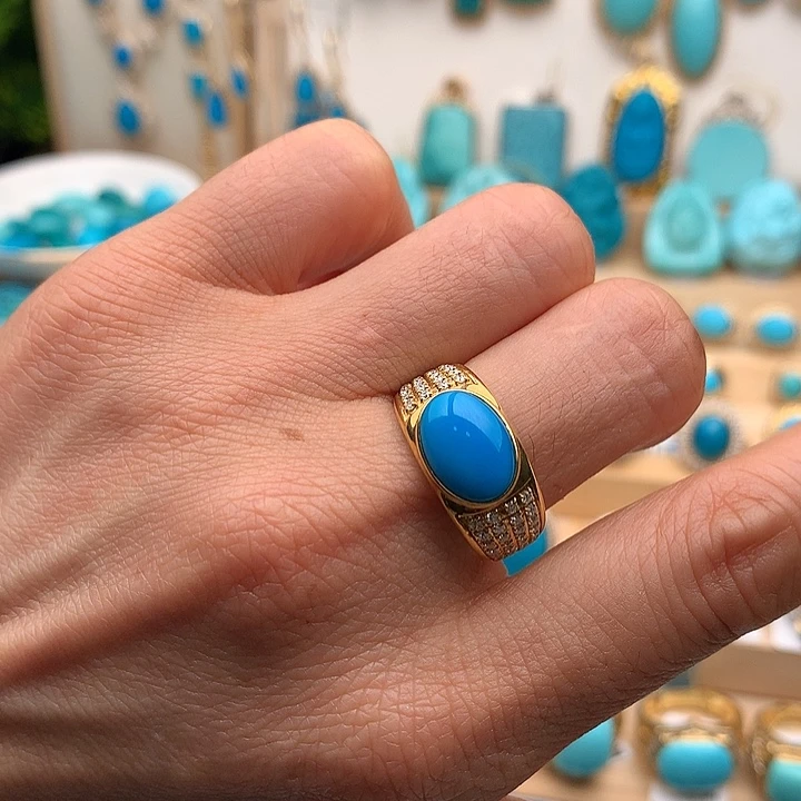 绿松石18K金镶嵌珠宝奇石