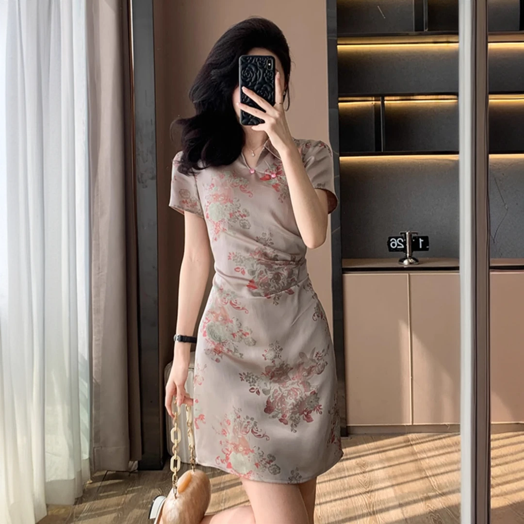 纳霍浦勒新中式提花显瘦显白国风改良旗袍连衣裙女夏包臀连衣裙